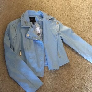 forever21 light blue leather faux jacket